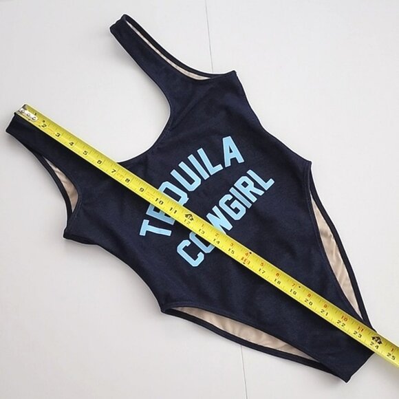 One Piece Women's Swimsuit Dark Denim Tequila Cowgirl Blue Print Size S/M - Picture 10 of 14